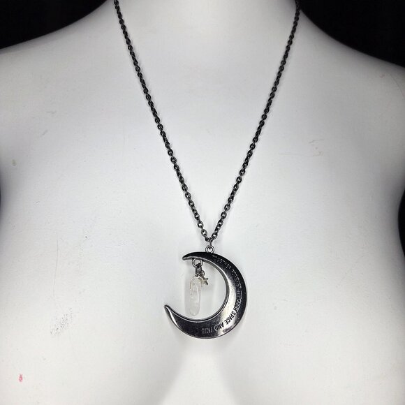 Moon pendant chain necklace with morganite gemstone accent - handmade - Picture 4 of 7